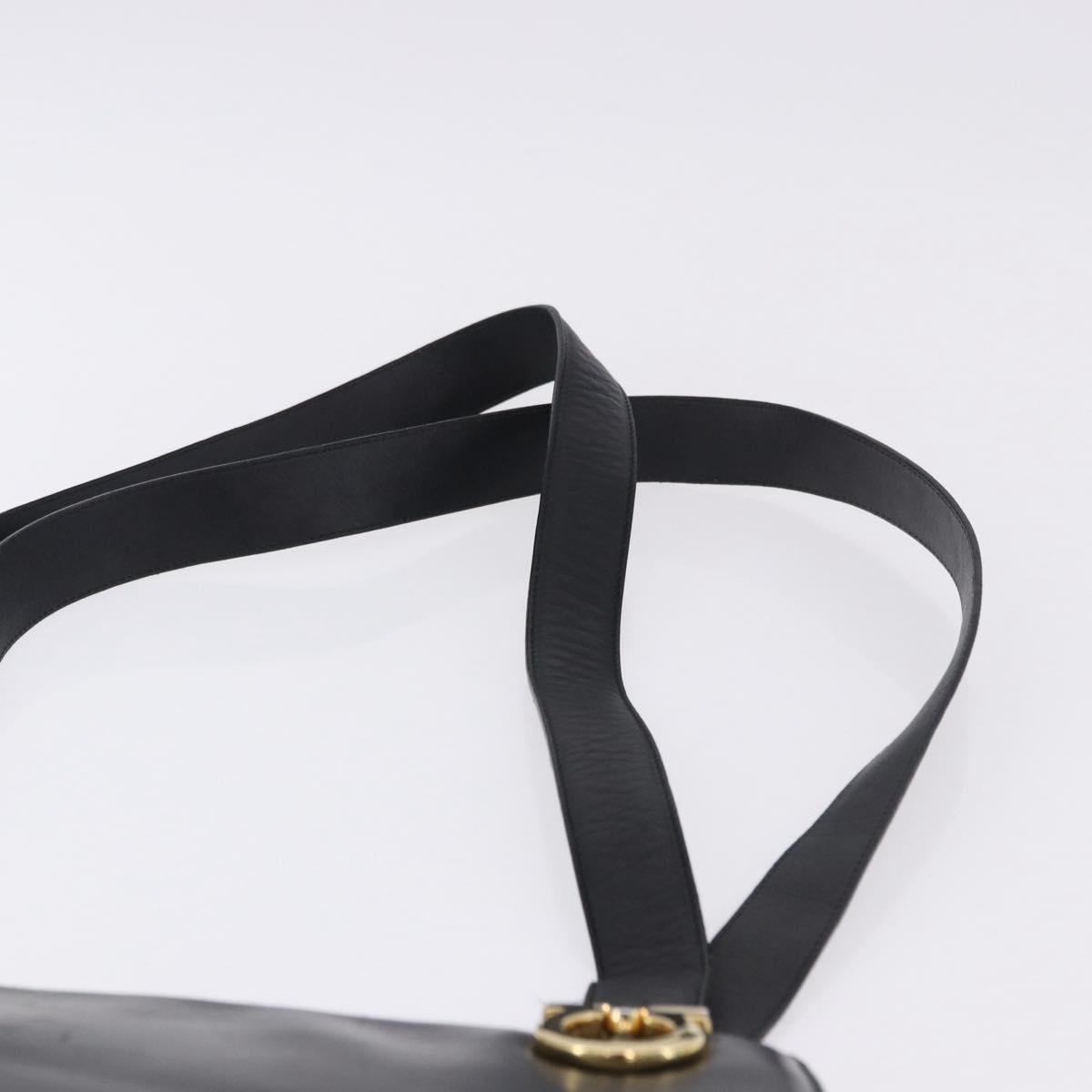 Salvatore Ferragamo Gancini Shoulder Bag Leather Black Gold Auth 196817
