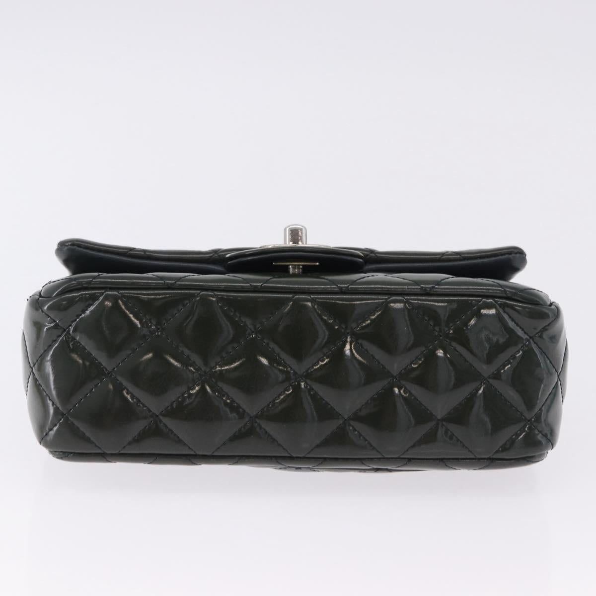 CHANEL COCO Mark Turn Lock Chain Bag Patent leather Khaki Silver CC Auth 196818M