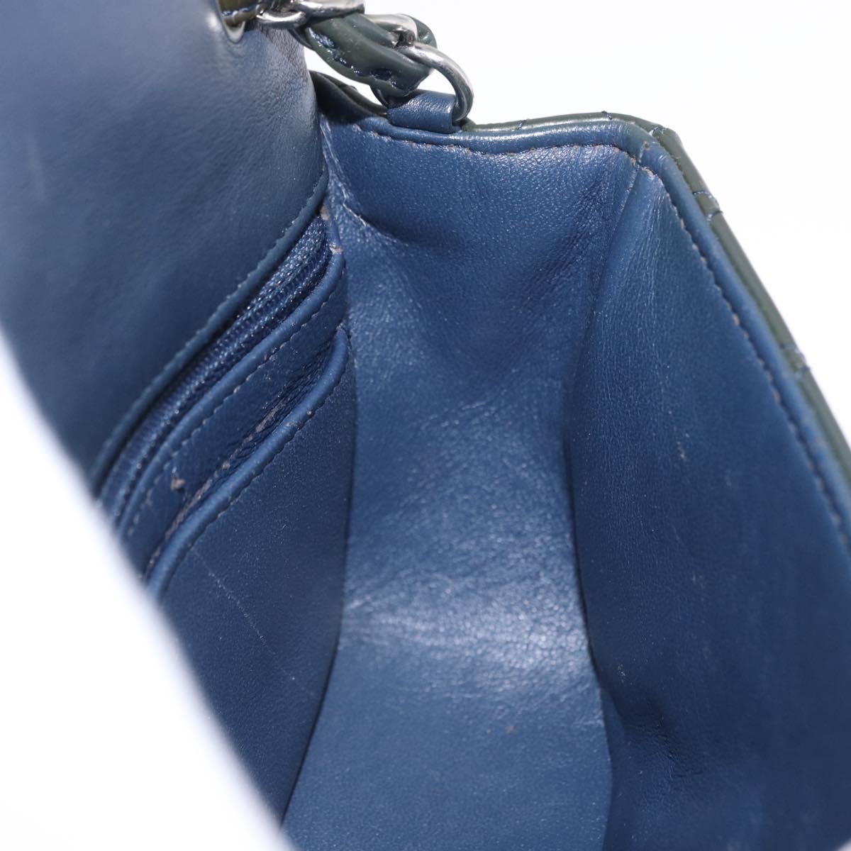 CHANEL COCO Mark Turn Lock Chain Bag Patent leather Khaki Silver CC Auth 196818M