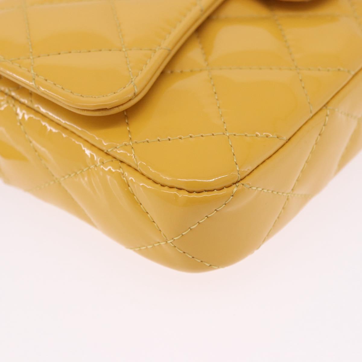 CHANEL COCO Mark Chain Shoulder Bag Patent leather Yellow Gold CC Auth 196819SAM