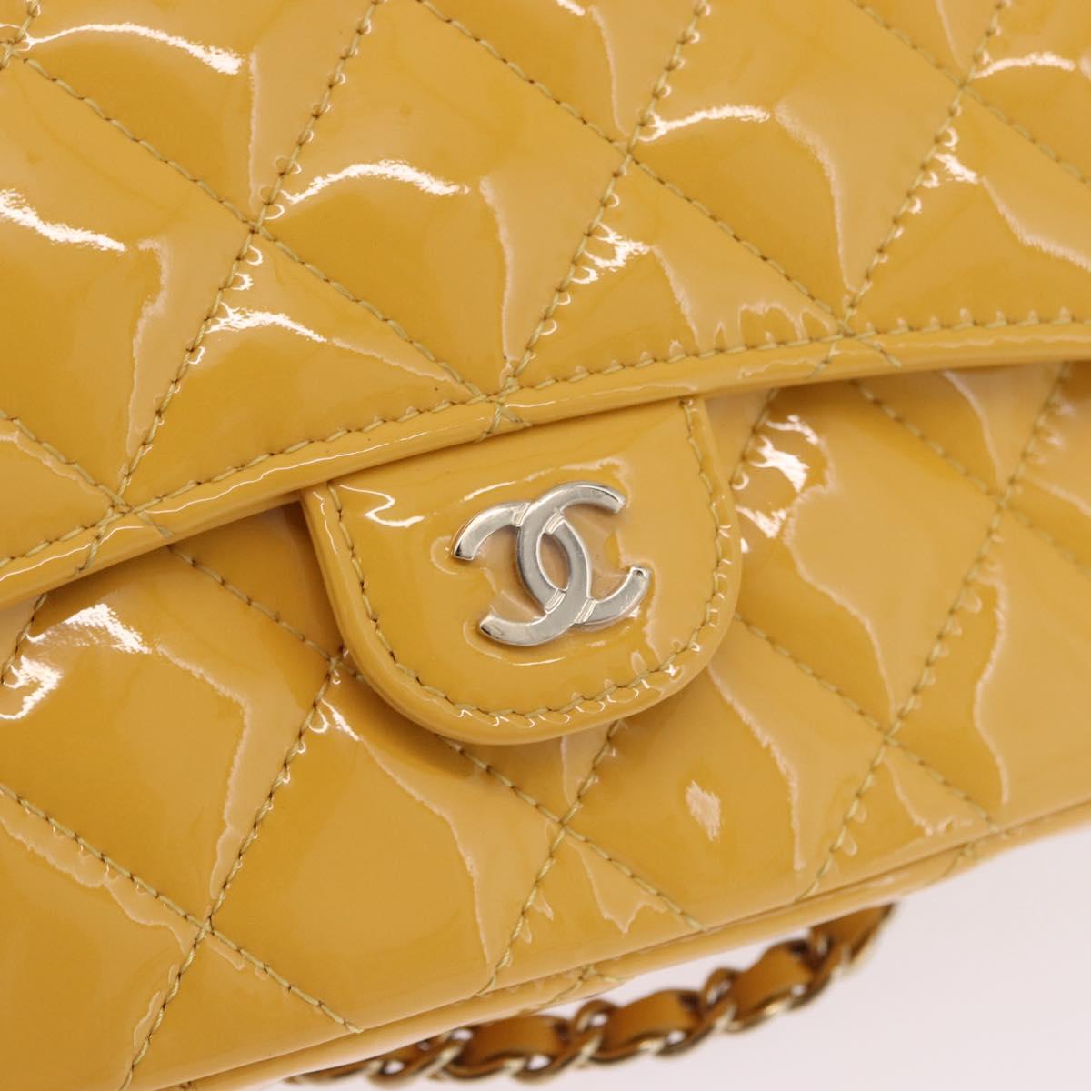 CHANEL COCO Mark Chain Shoulder Bag Patent leather Yellow Gold CC Auth 196819SAM