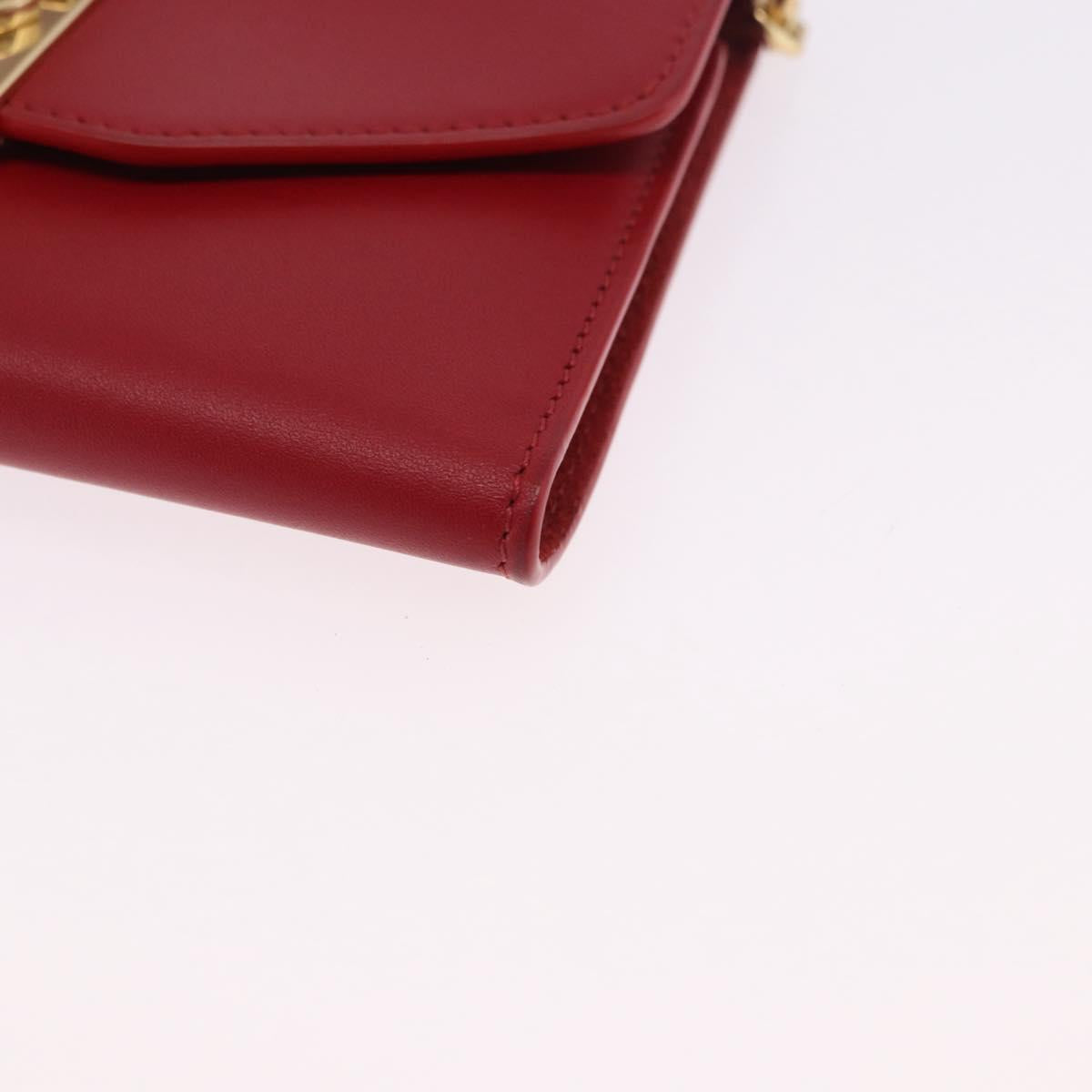 CELINE Chain Wallet Leather Red Gold Auth 196822M