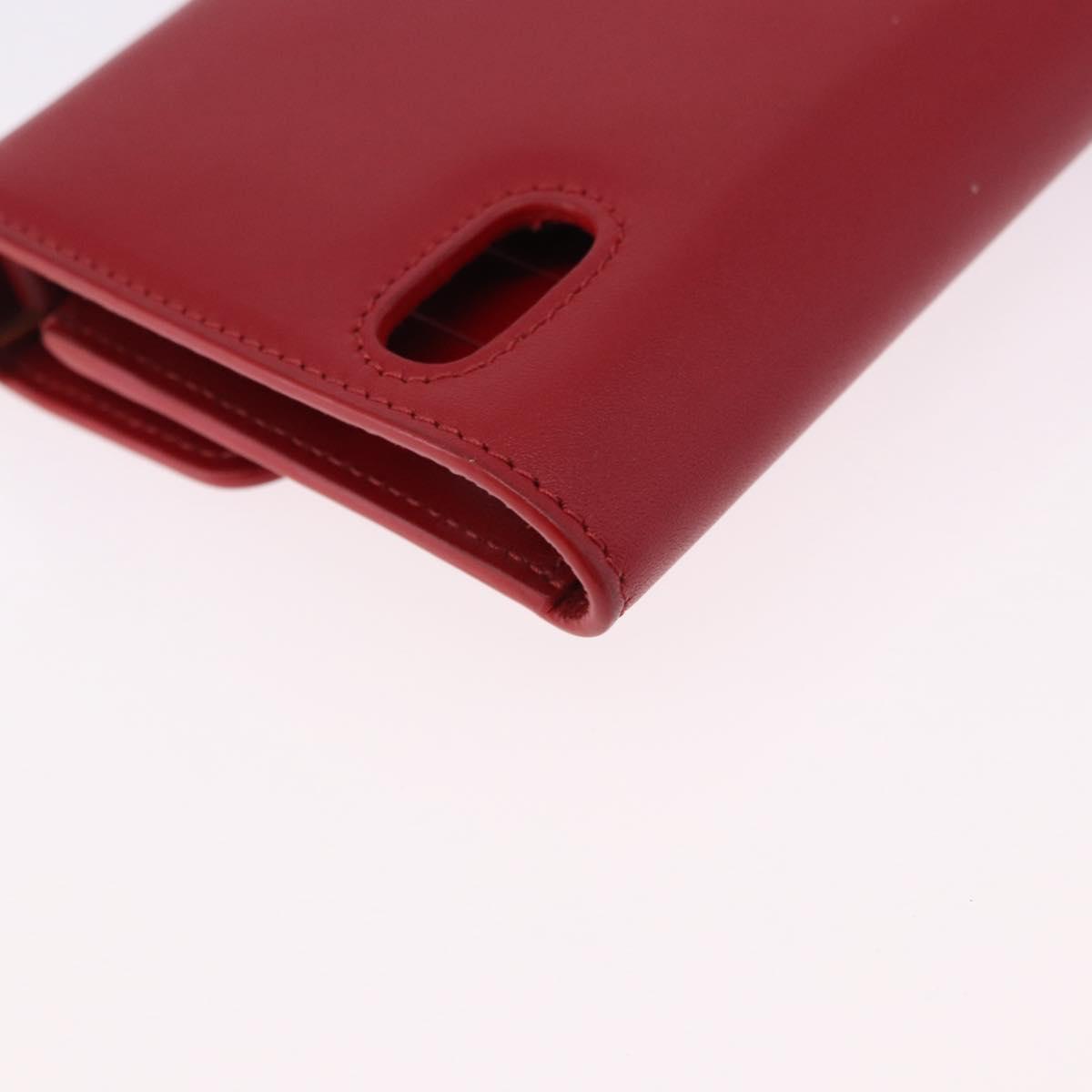 CELINE Chain Wallet Leather Red Gold Auth 196822M