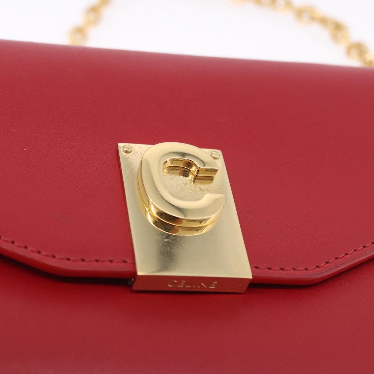 CELINE Chain Wallet Leather Red Gold Auth 196822M