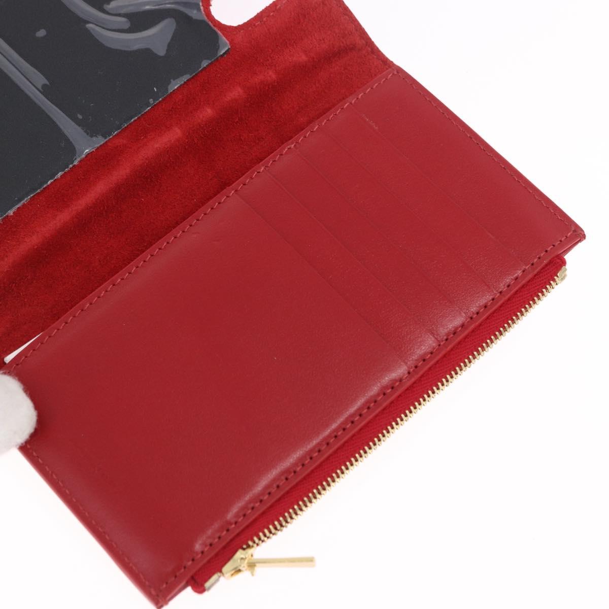 CELINE Chain Wallet Leather Red Gold Auth 196822M