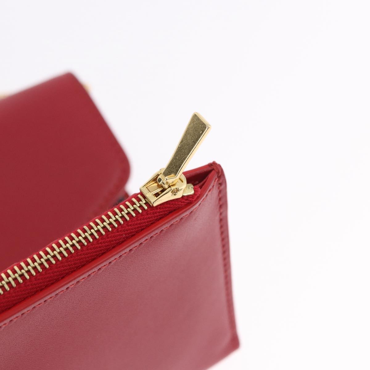 CELINE Chain Wallet Leather Red Gold Auth 196822M