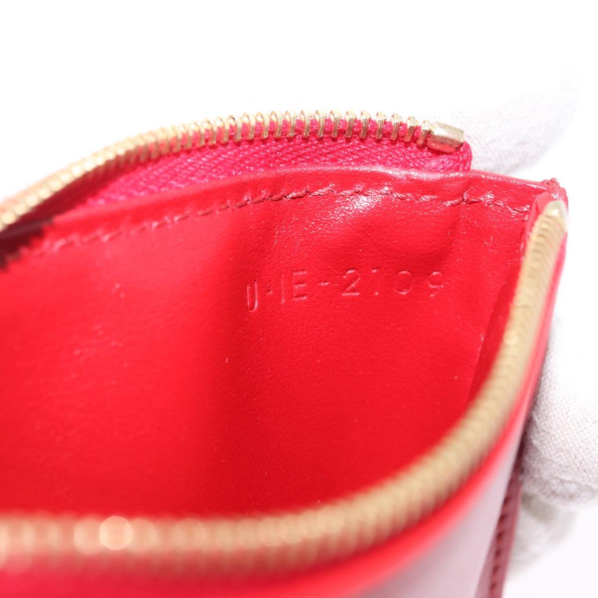 CELINE Chain Wallet Leather Red Gold Auth 196822M