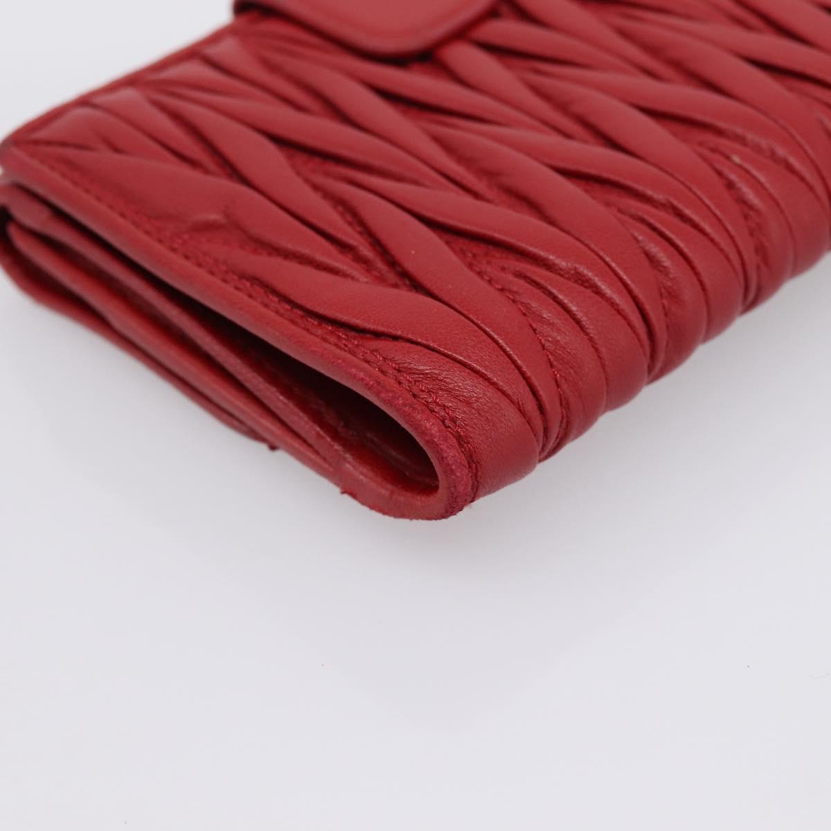 Miu Miu Matelasse Bifold Wallet Leather Red Gold Auth 196824A