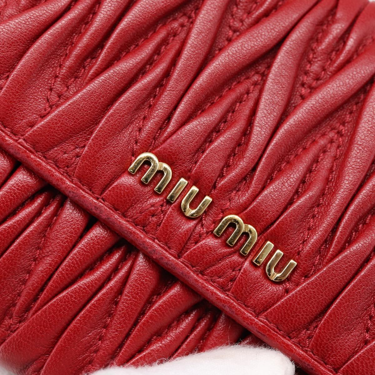 Miu Miu Matelasse Bifold Wallet Leather Red Gold Auth 196824A