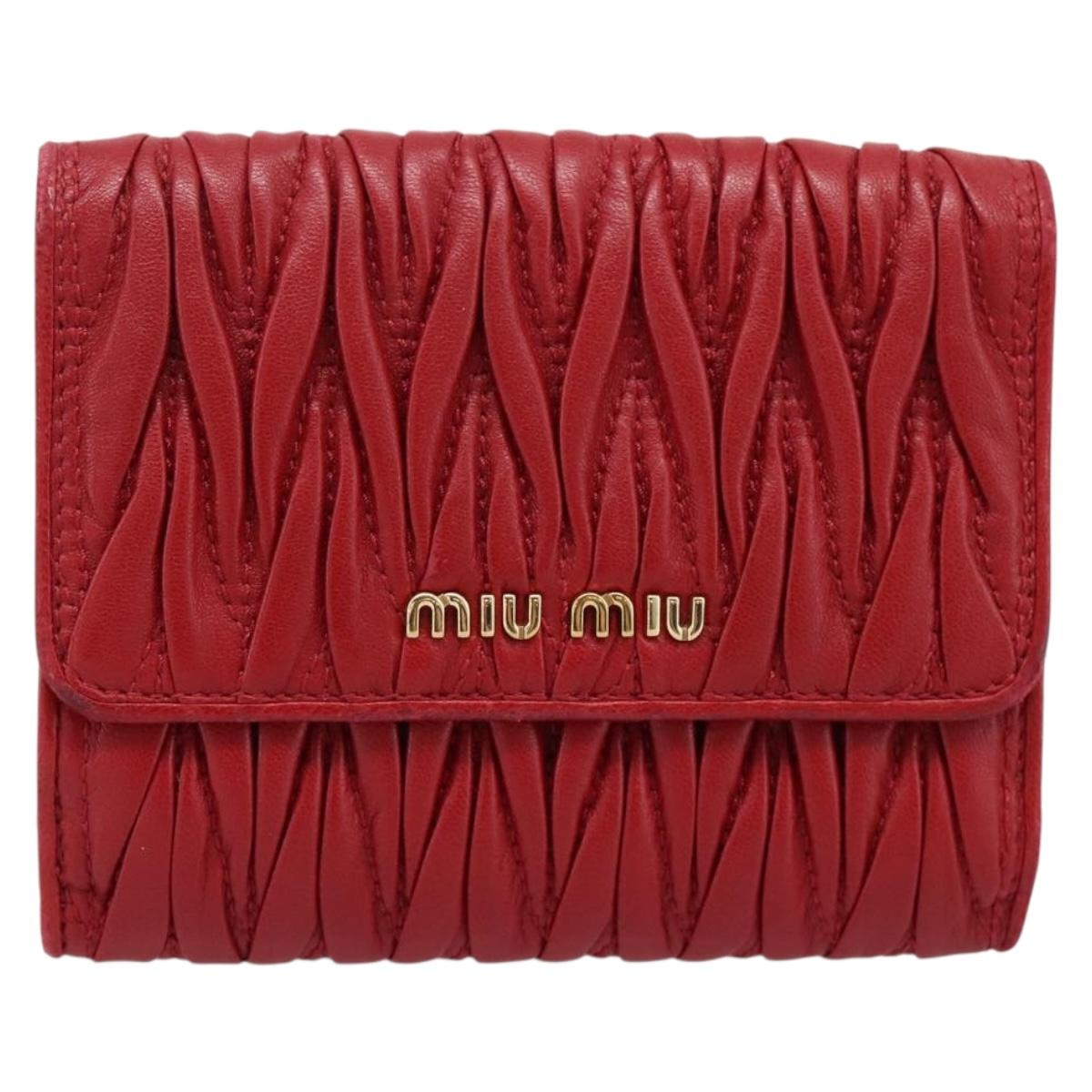 Miu Miu Matelasse Bifold Wallet Leather Red Gold Auth 196824A