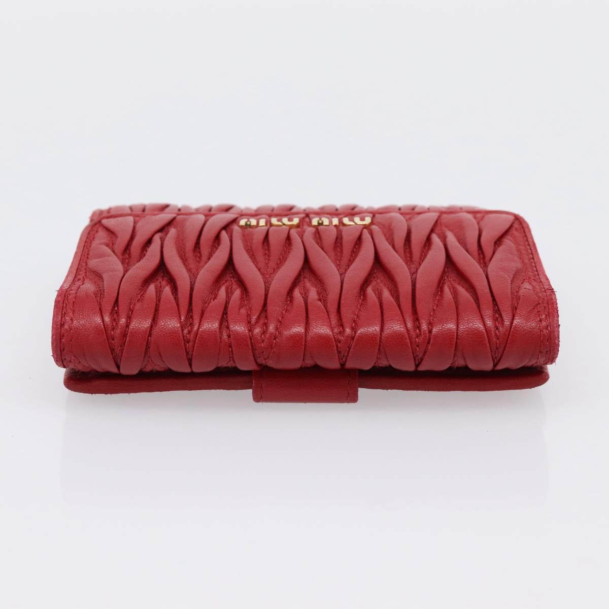 Miu Miu Matelasse Bifold Wallet Leather Red Gold Auth 196824A