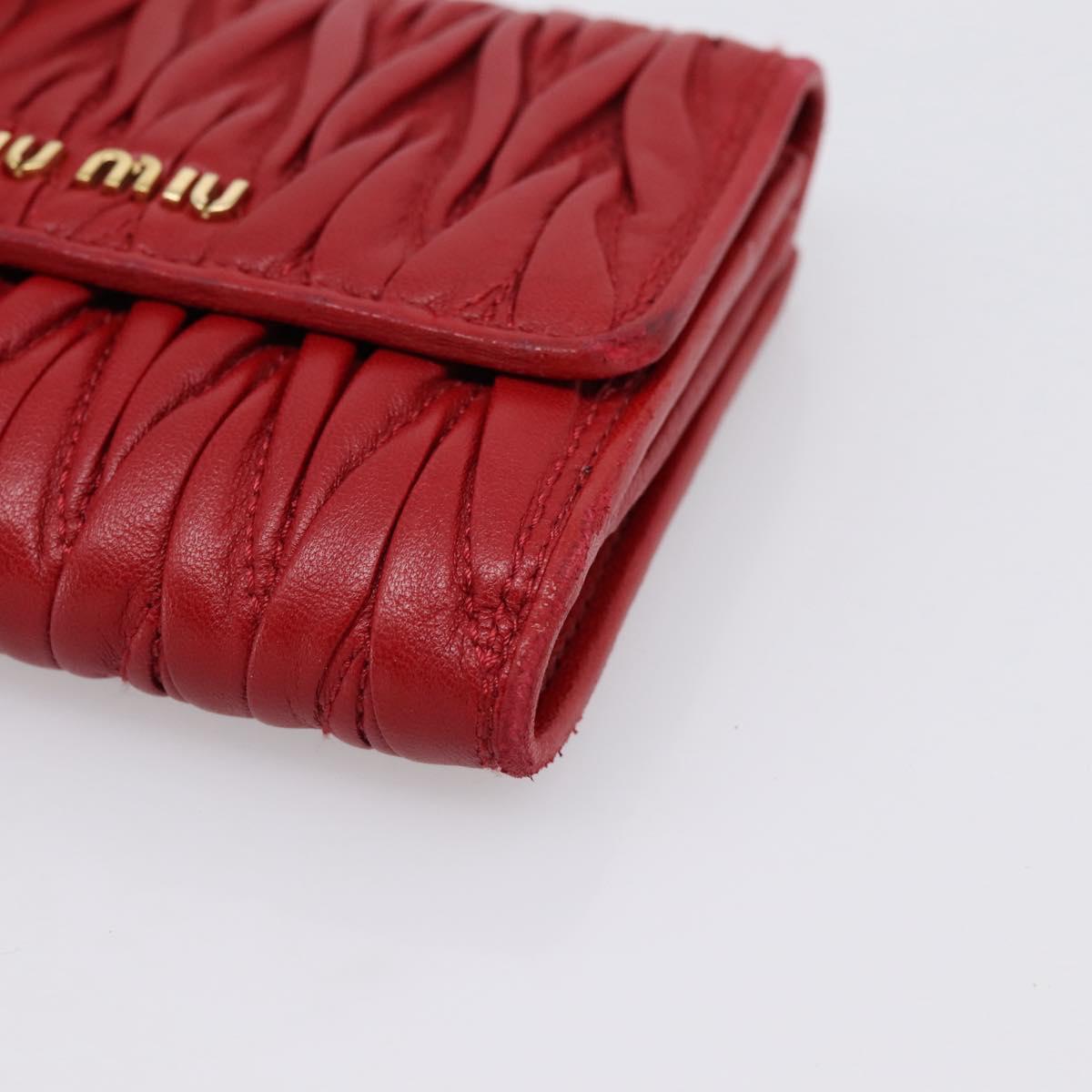 Miu Miu Matelasse Bifold Wallet Leather Red Gold Auth 196824A