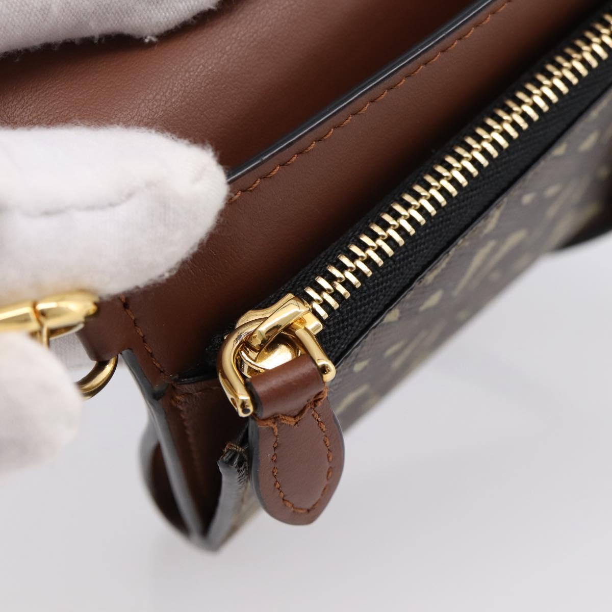BURBERRY TB Monogram Coin Purse Shoulder Bag PVC Brown Gold Auth 196826V