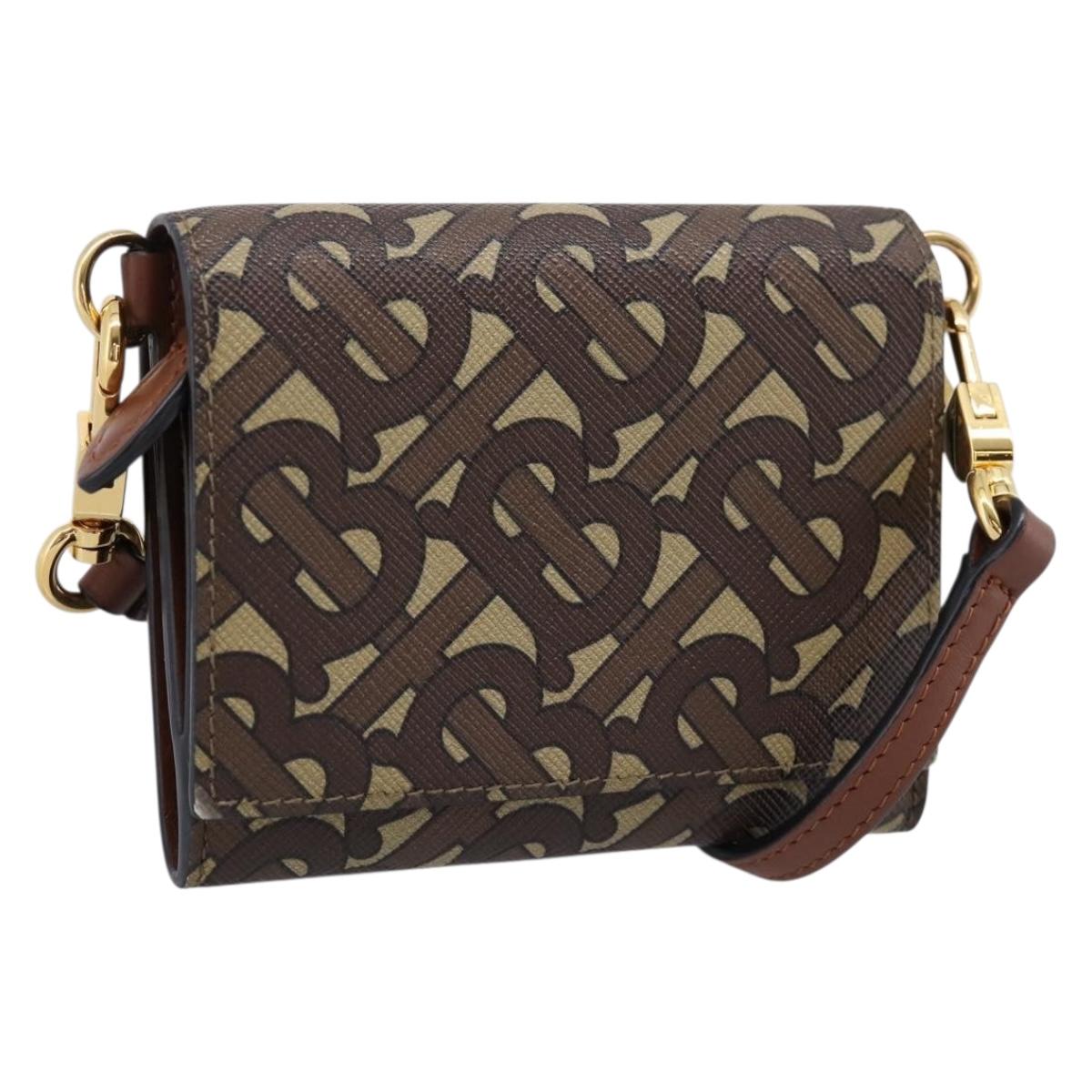 BURBERRY TB Monogram Coin Purse Shoulder Bag PVC Brown Gold Auth 196826V