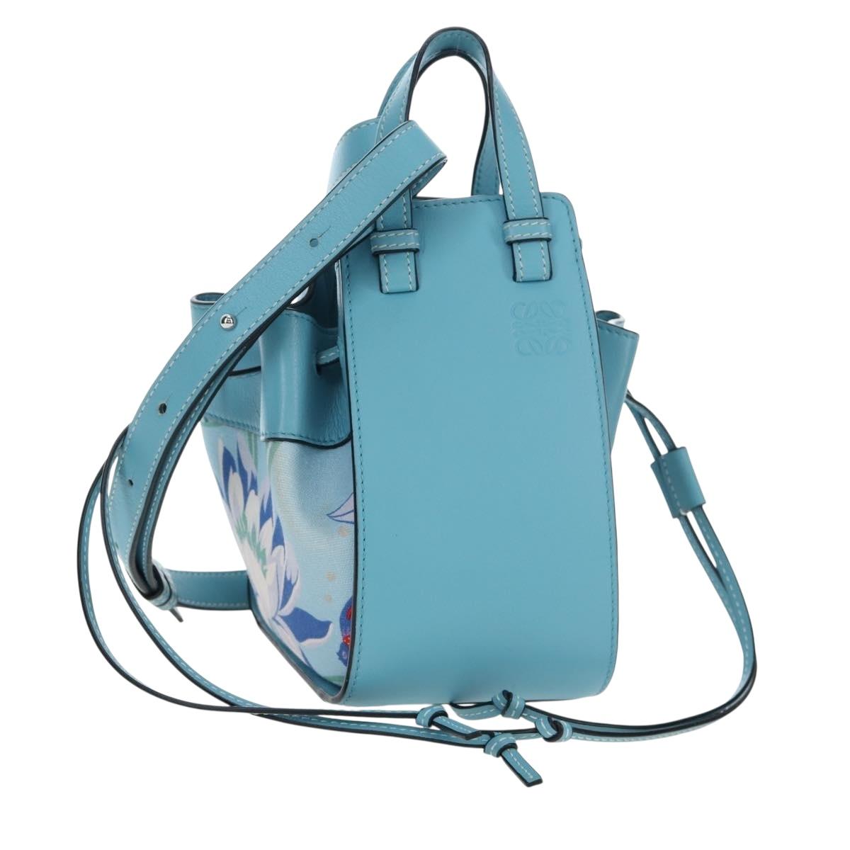 LOEWE Hammock Flower Hand Bag Leather Light Blue Auth 196827SAM