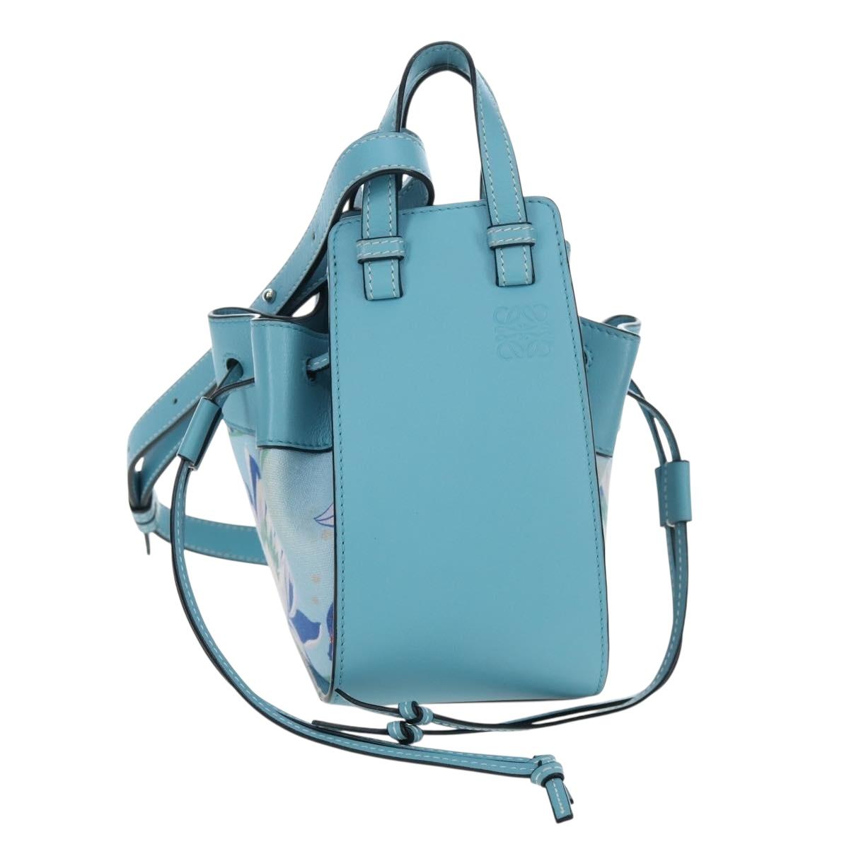 LOEWE Hammock Flower Hand Bag Leather Light Blue Auth 196827SAM