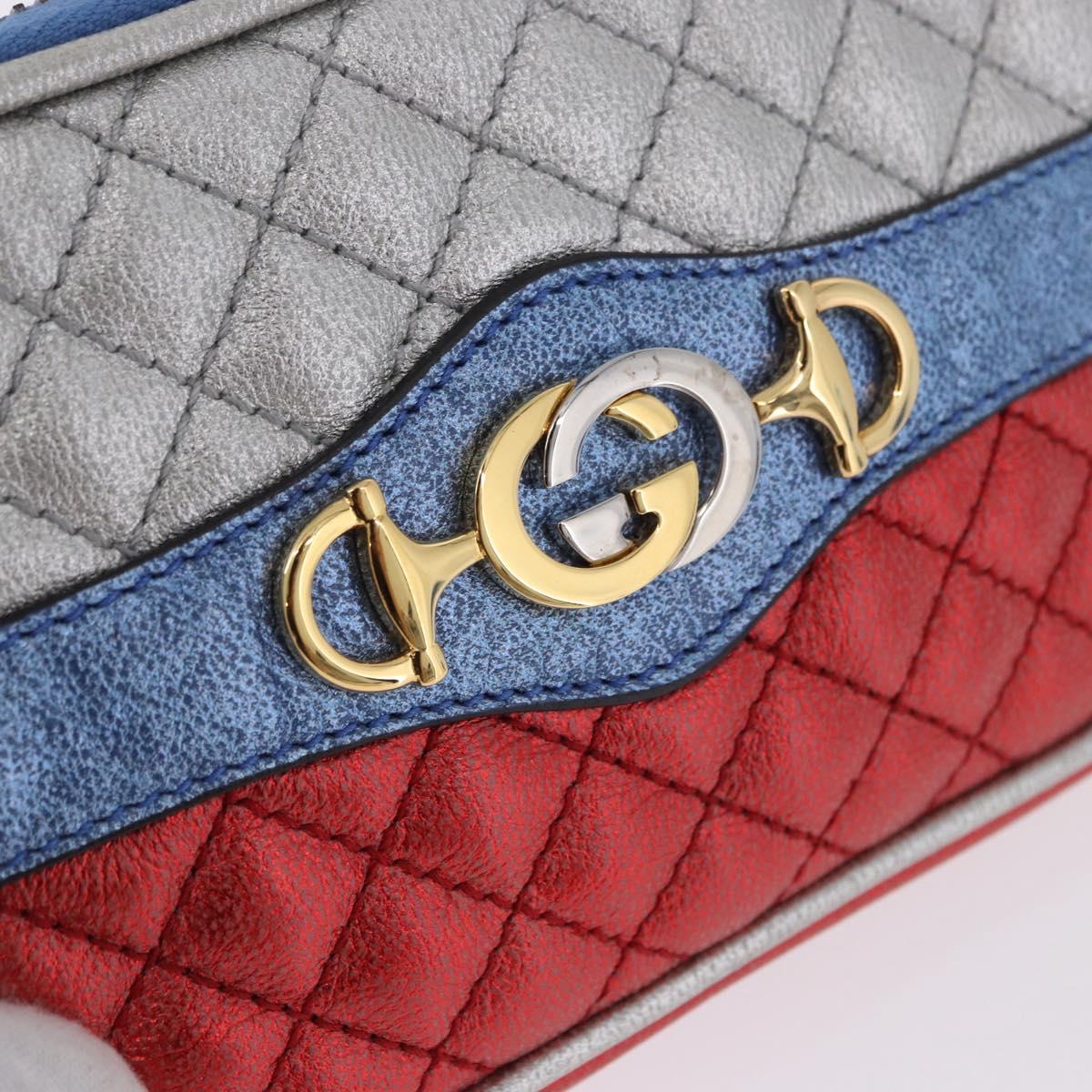 GUCCI Pouch Leather Gold Silver 542202 Auth 196828V