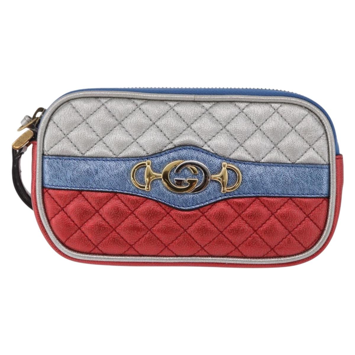 GUCCI Pouch Leather Gold Silver 542202 Auth 196828V