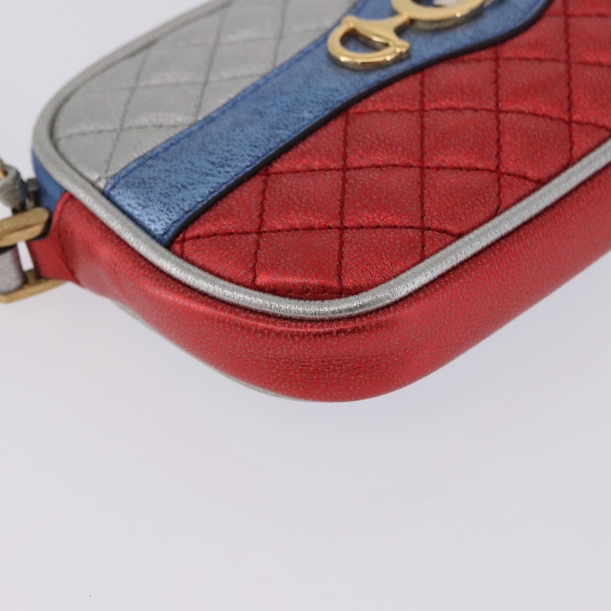GUCCI Pouch Leather Gold Silver 542202 Auth 196828V