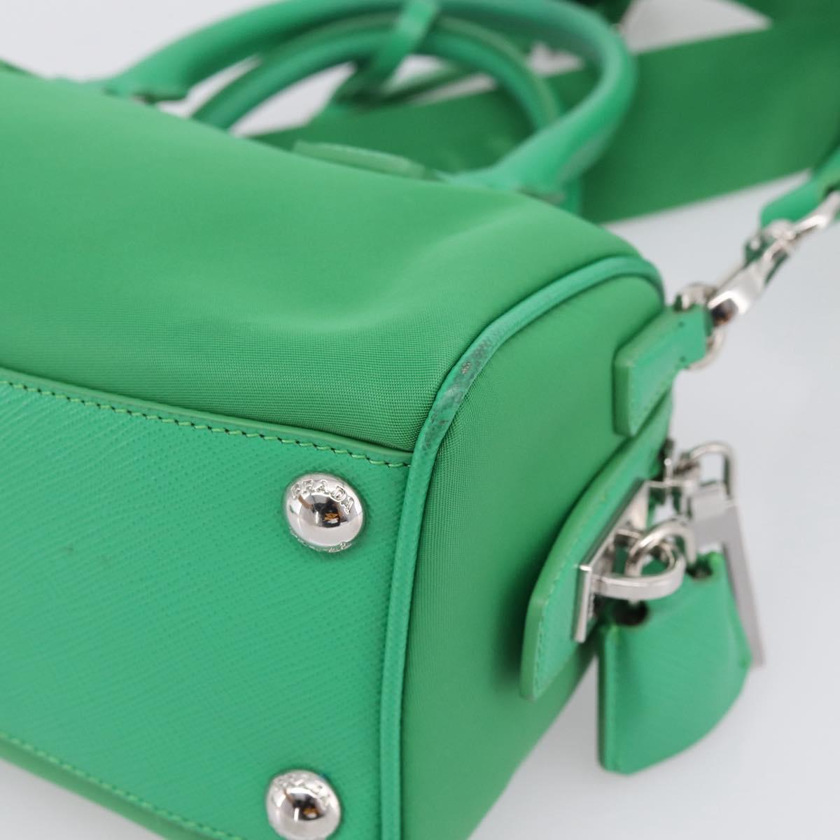 PRADA Hand Bag Nylon 2way Green Silver Auth 196830SAM