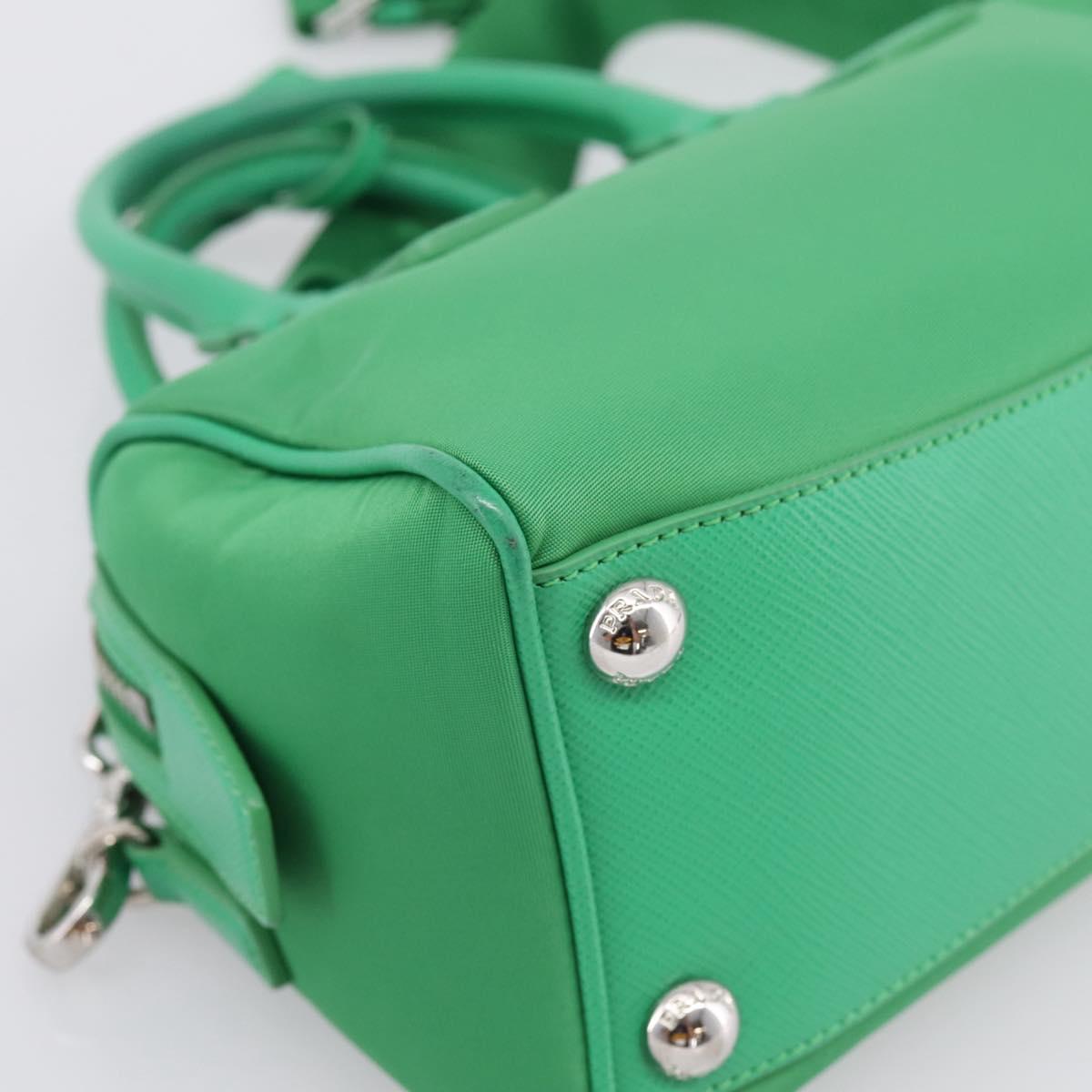 PRADA Hand Bag Nylon 2way Green Silver Auth 196830SAM