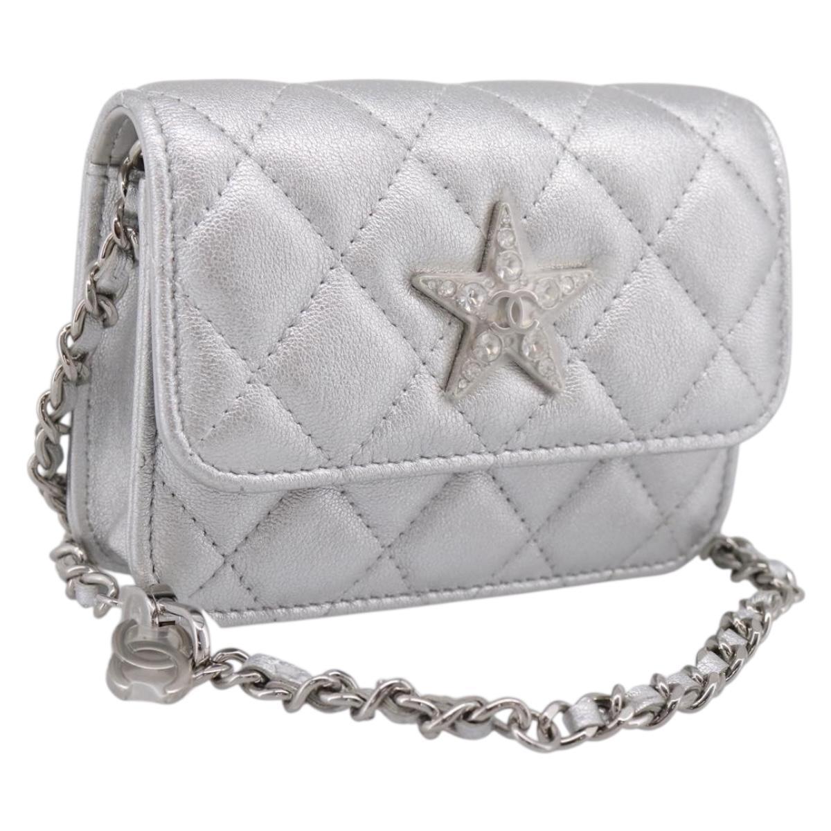 CHANEL Matelasse Chain Shoulder Bag Lamb Skin Navy CC Auth 196832SAM
