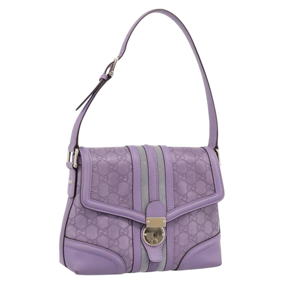 GUCCI GG Canvas Guccissima Hand Bag Leather Purple Gold 145999 Auth 196833V