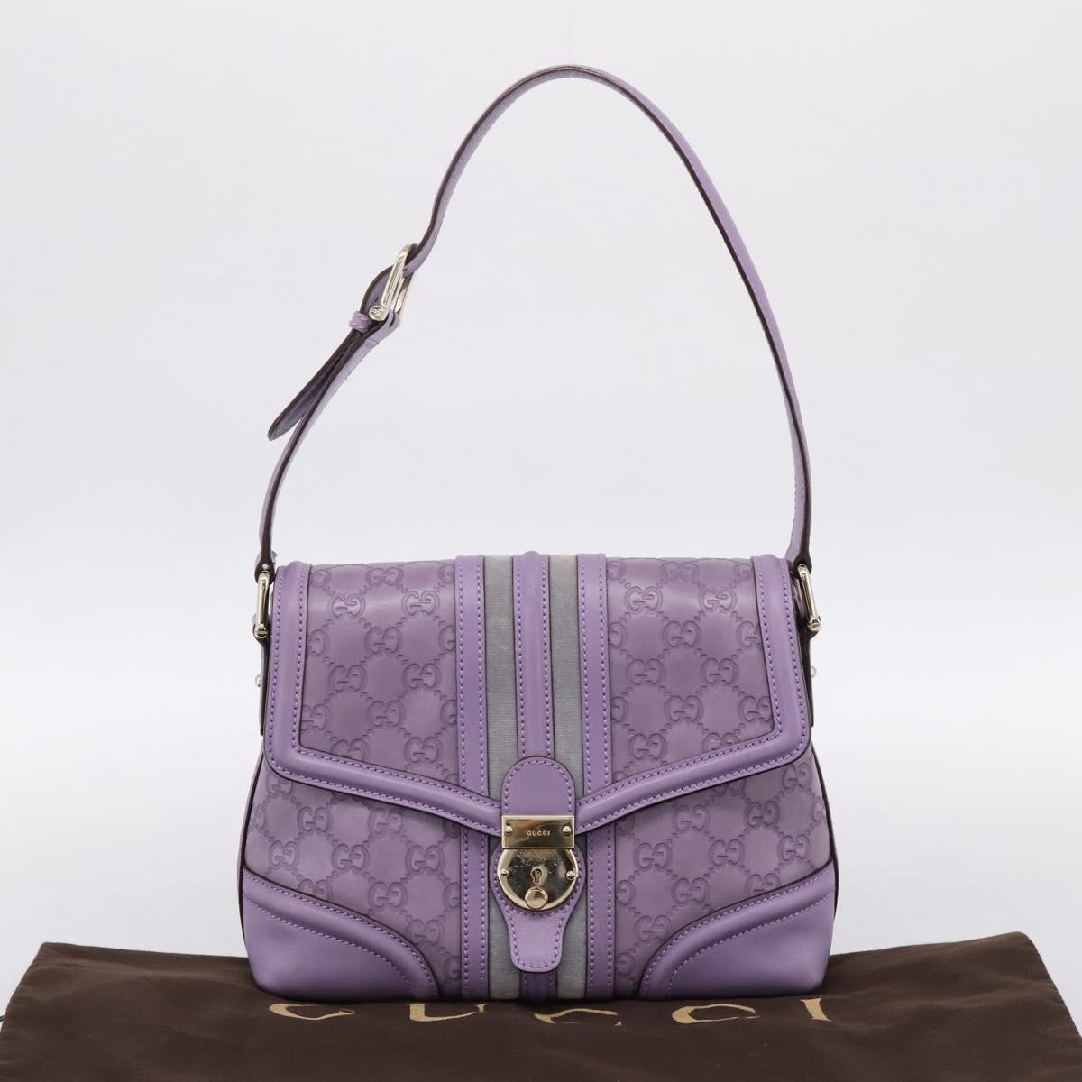 GUCCI GG Canvas Guccissima Hand Bag Leather Purple Gold 145999 Auth 196833V