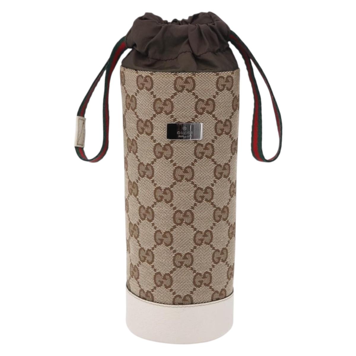 GUCCI GG Canvas Web Sherry Line Drink Holder Beige White Red 28691 Auth 196834A