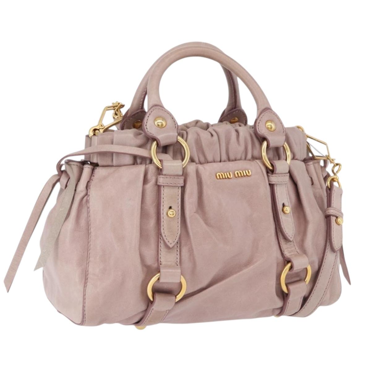 Miu Miu Hand Bag Leather 2way Beige Gold Auth 196835V