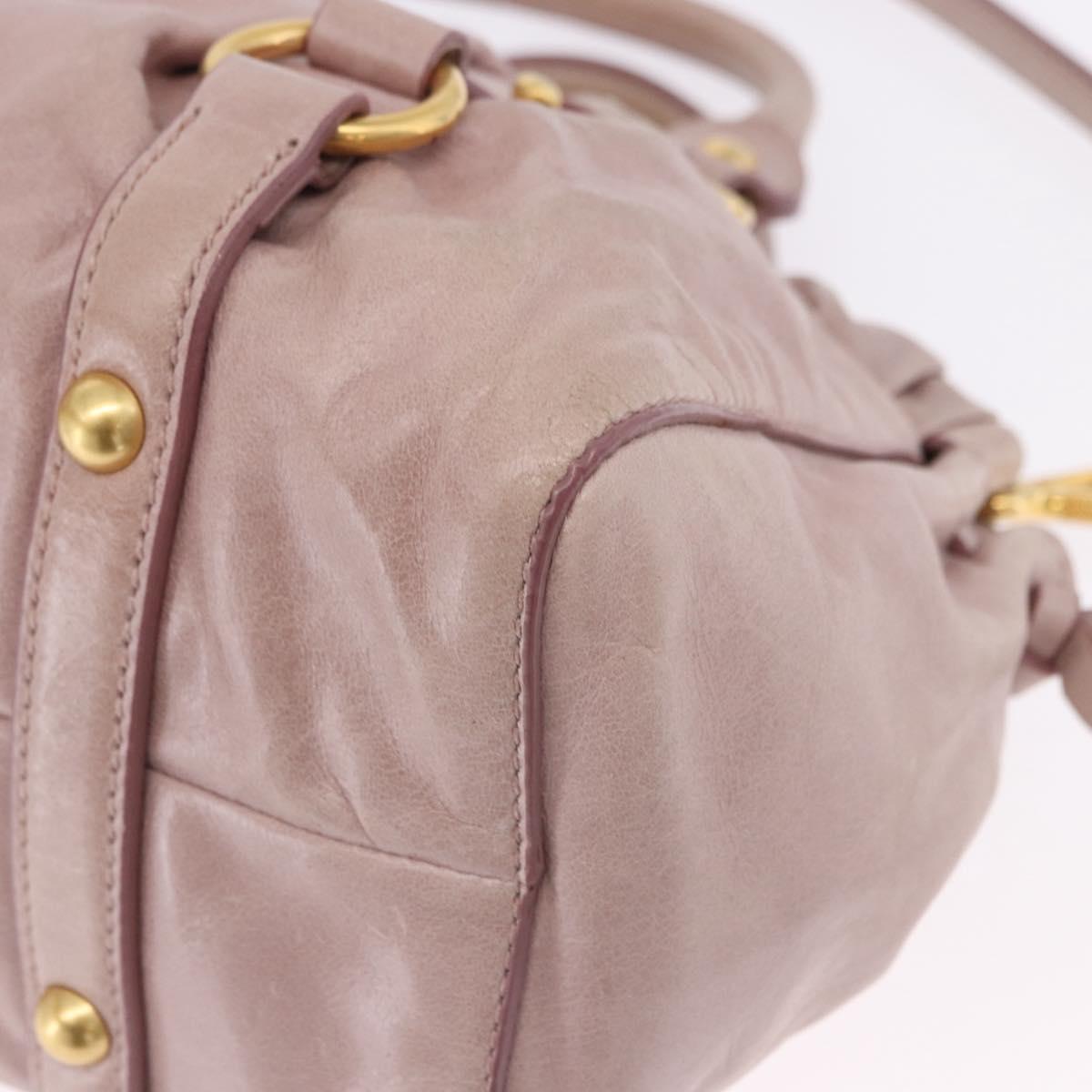 Miu Miu Hand Bag Leather 2way Beige Gold Auth 196835V