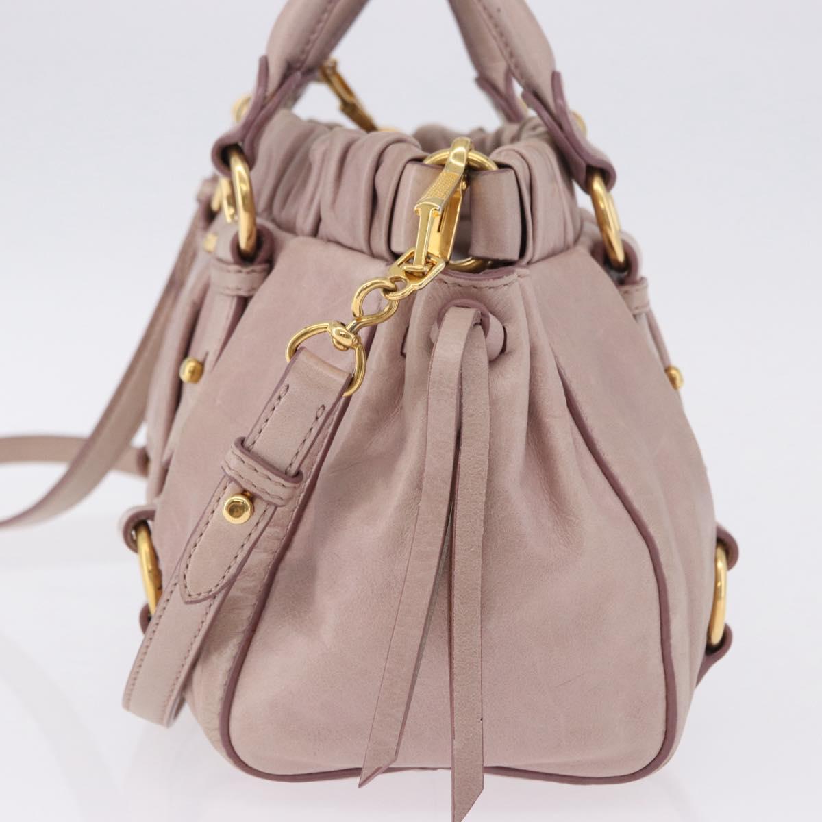 Miu Miu Hand Bag Leather 2way Beige Gold Auth 196835V