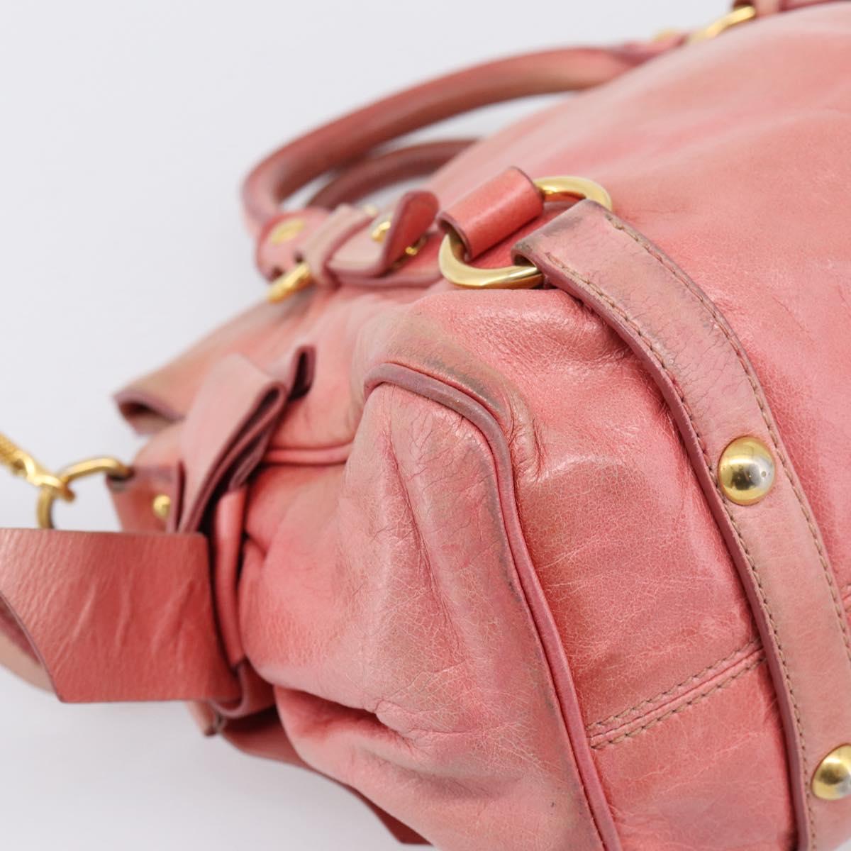 Miu Miu Hand Bag Leather 2way Pink Gold Auth 196837V