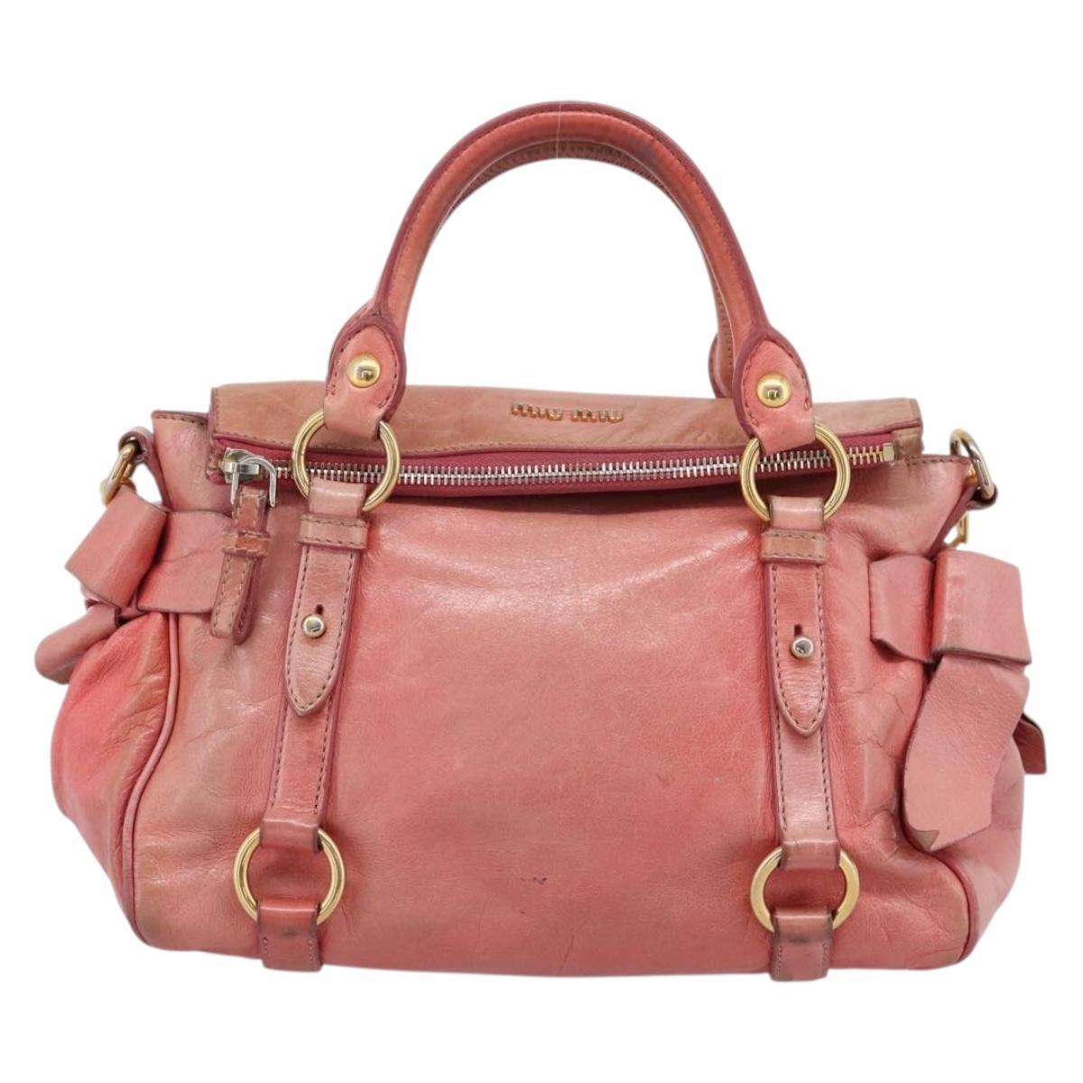 Miu Miu Hand Bag Leather 2way Pink Gold Auth 196837V