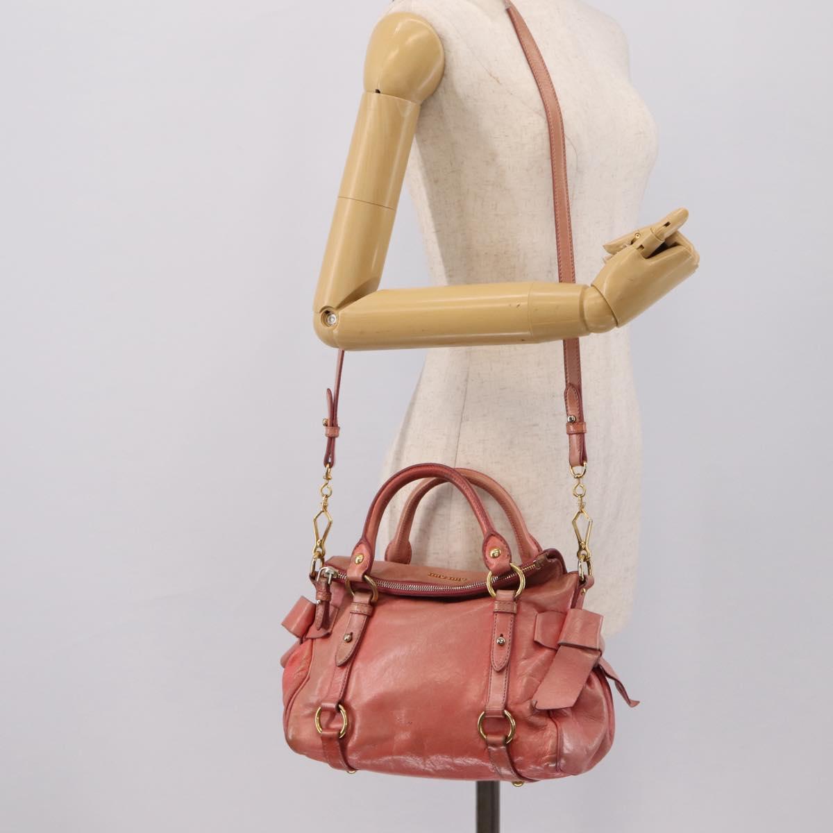 Miu Miu Hand Bag Leather 2way Pink Gold Auth 196837V