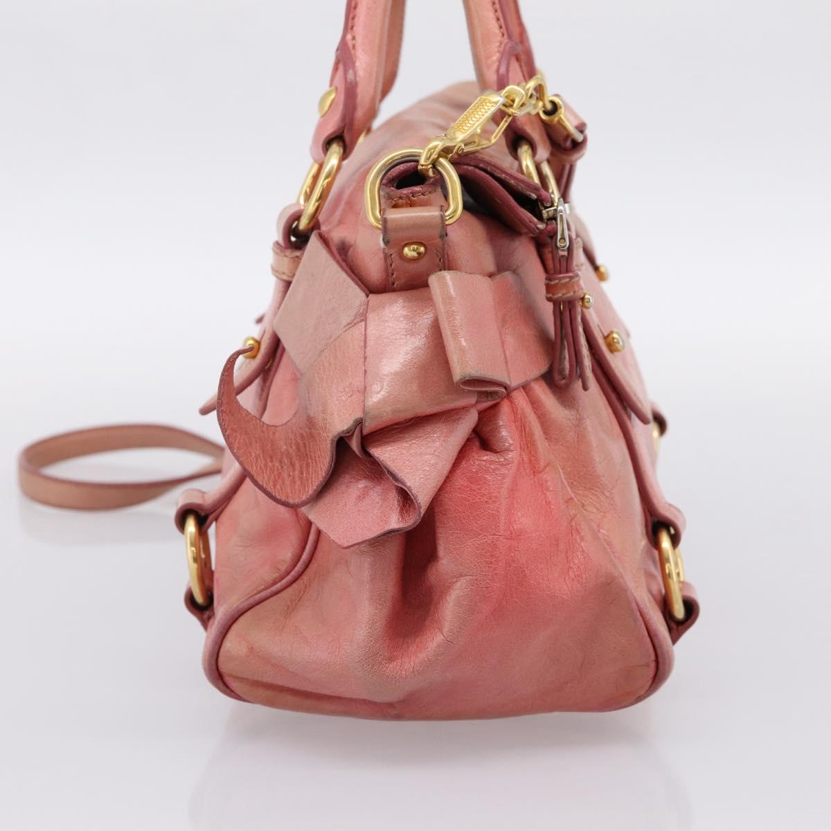 Miu Miu Hand Bag Leather 2way Pink Gold Auth 196837V