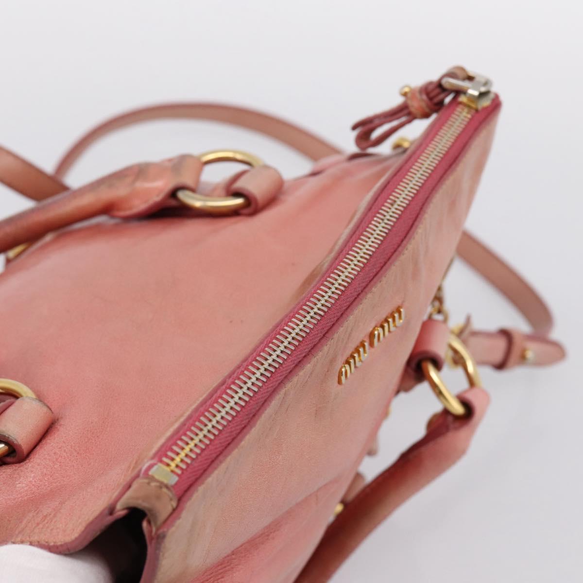 Miu Miu Hand Bag Leather 2way Pink Gold Auth 196837V