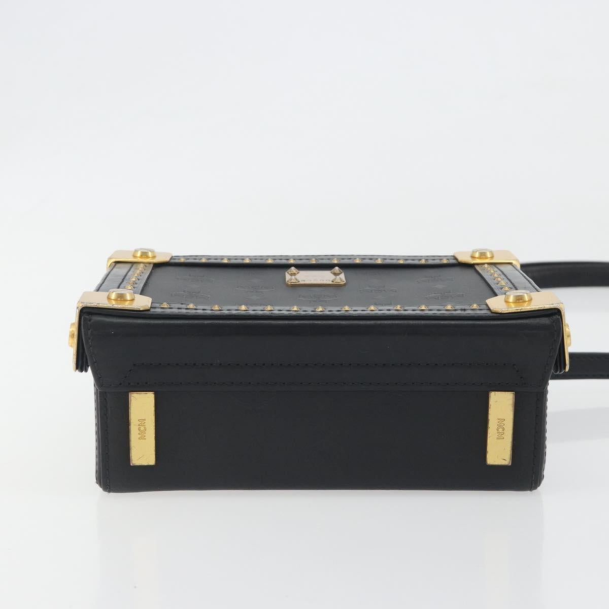 MCM Vicetos Logogram Mini Trunk PVC Leather 2way Black Gold Auth 196839A
