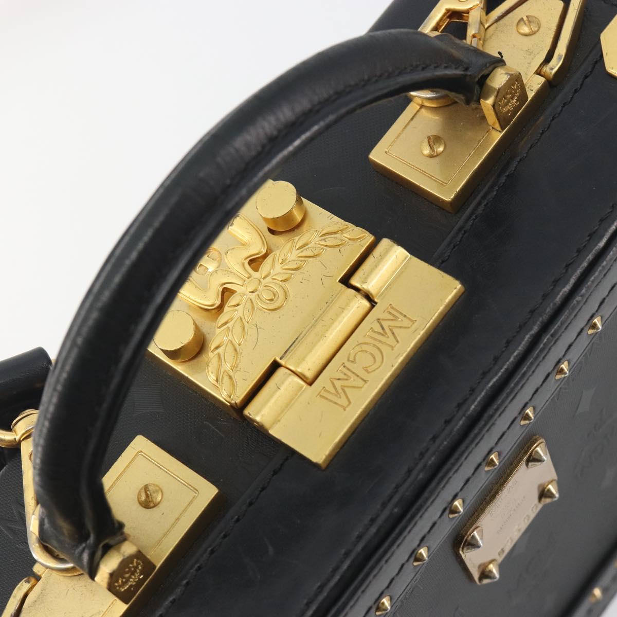 MCM Vicetos Logogram Mini Trunk PVC Leather 2way Black Gold Auth 196839A