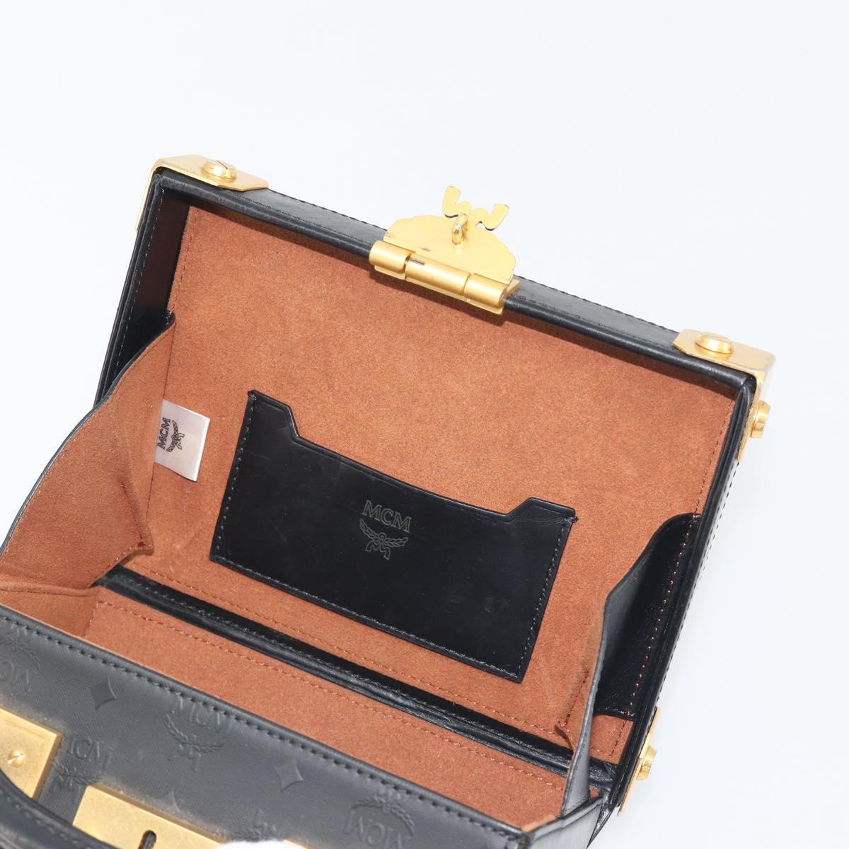 MCM Vicetos Logogram Mini Trunk PVC Leather 2way Black Gold Auth 196839A