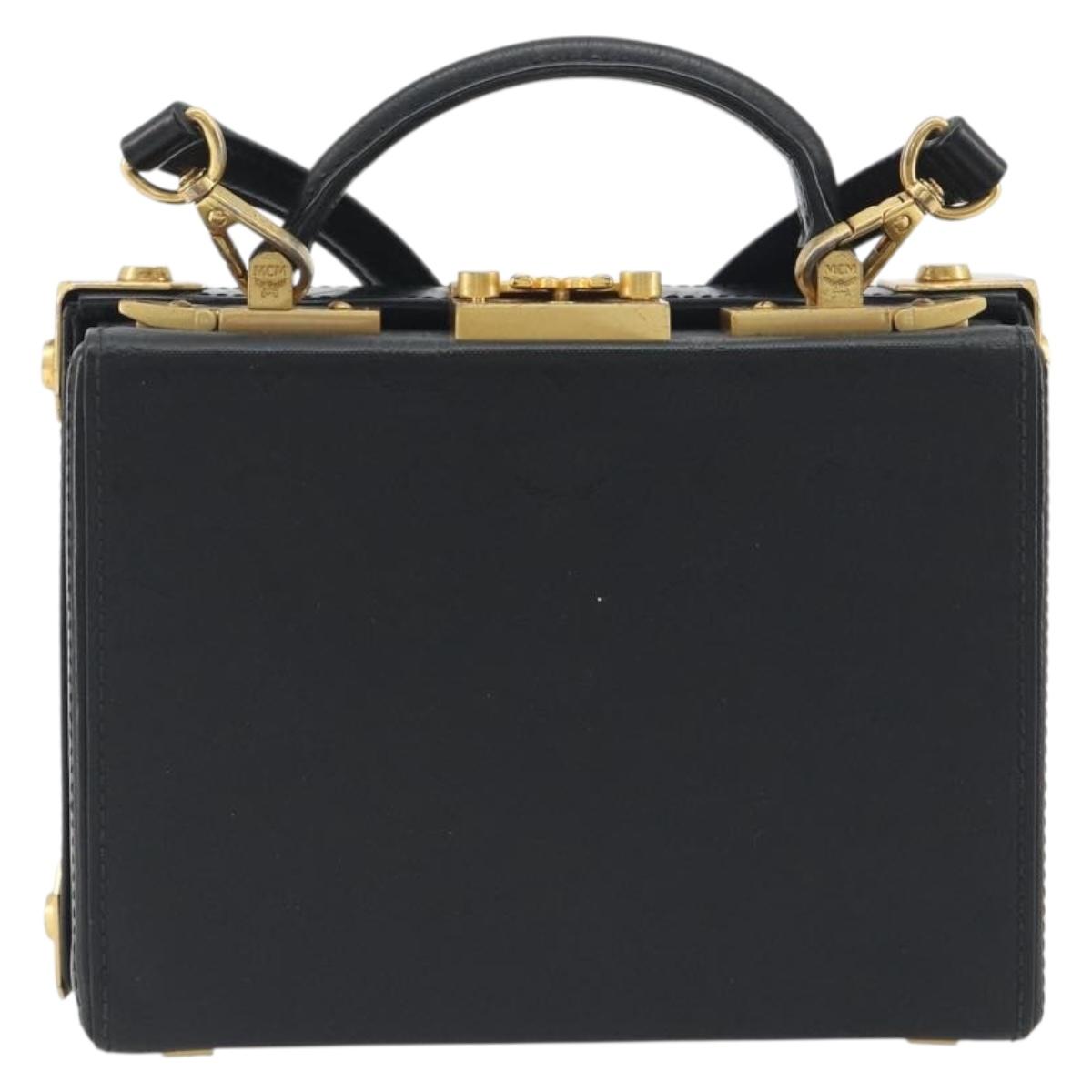 MCM Vicetos Logogram Mini Trunk PVC Leather 2way Black Gold Auth 196839A