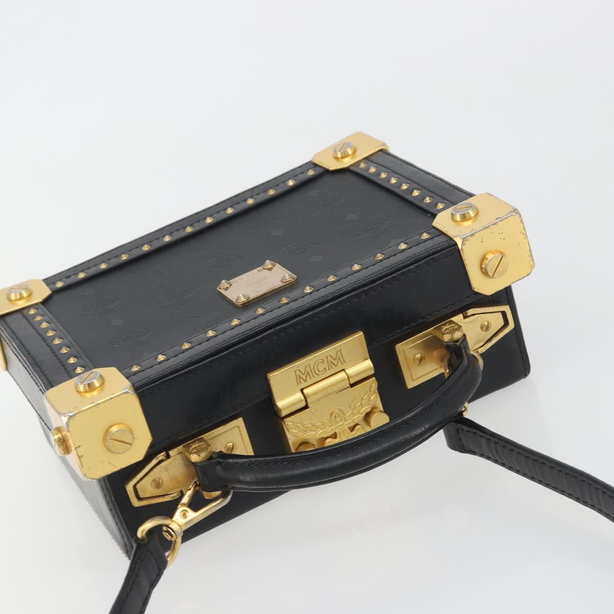 MCM Vicetos Logogram Mini Trunk PVC Leather 2way Black Gold Auth 196839A