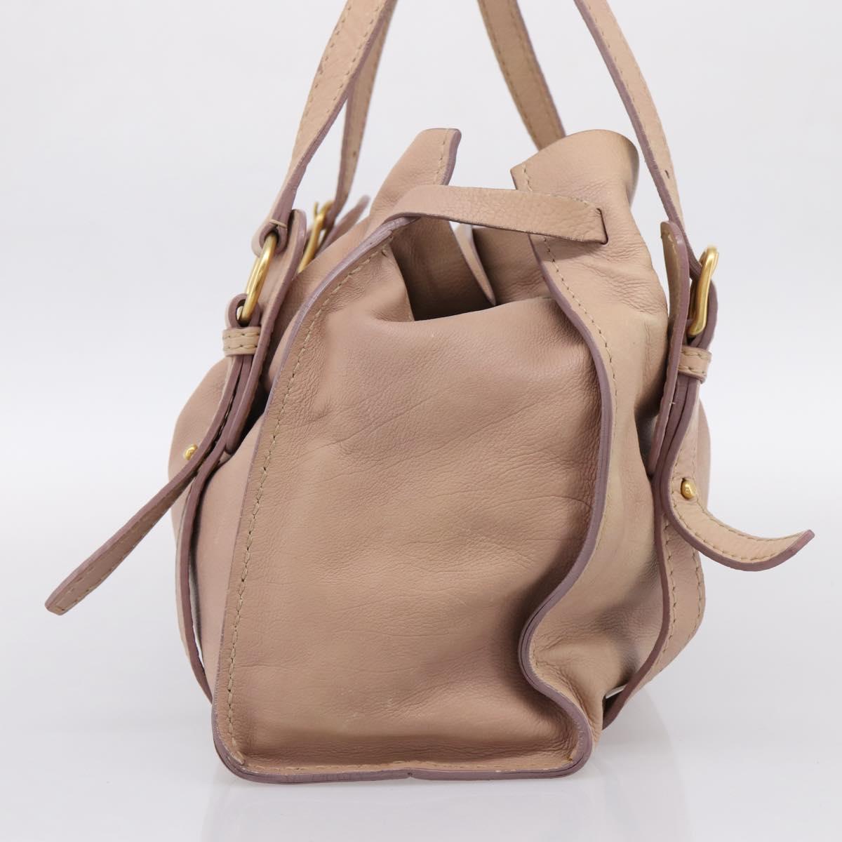 Miu Miu Tote Bag Leather Beige Gold Auth 196841V