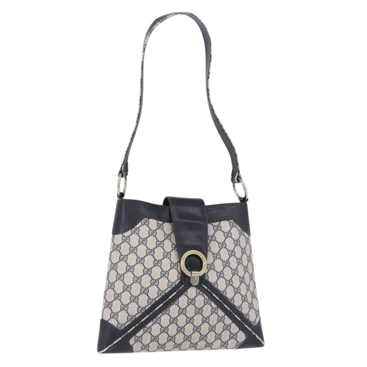 GUCCI GG Supreme Shoulder Bag PVC Navy Gold Auth 196843