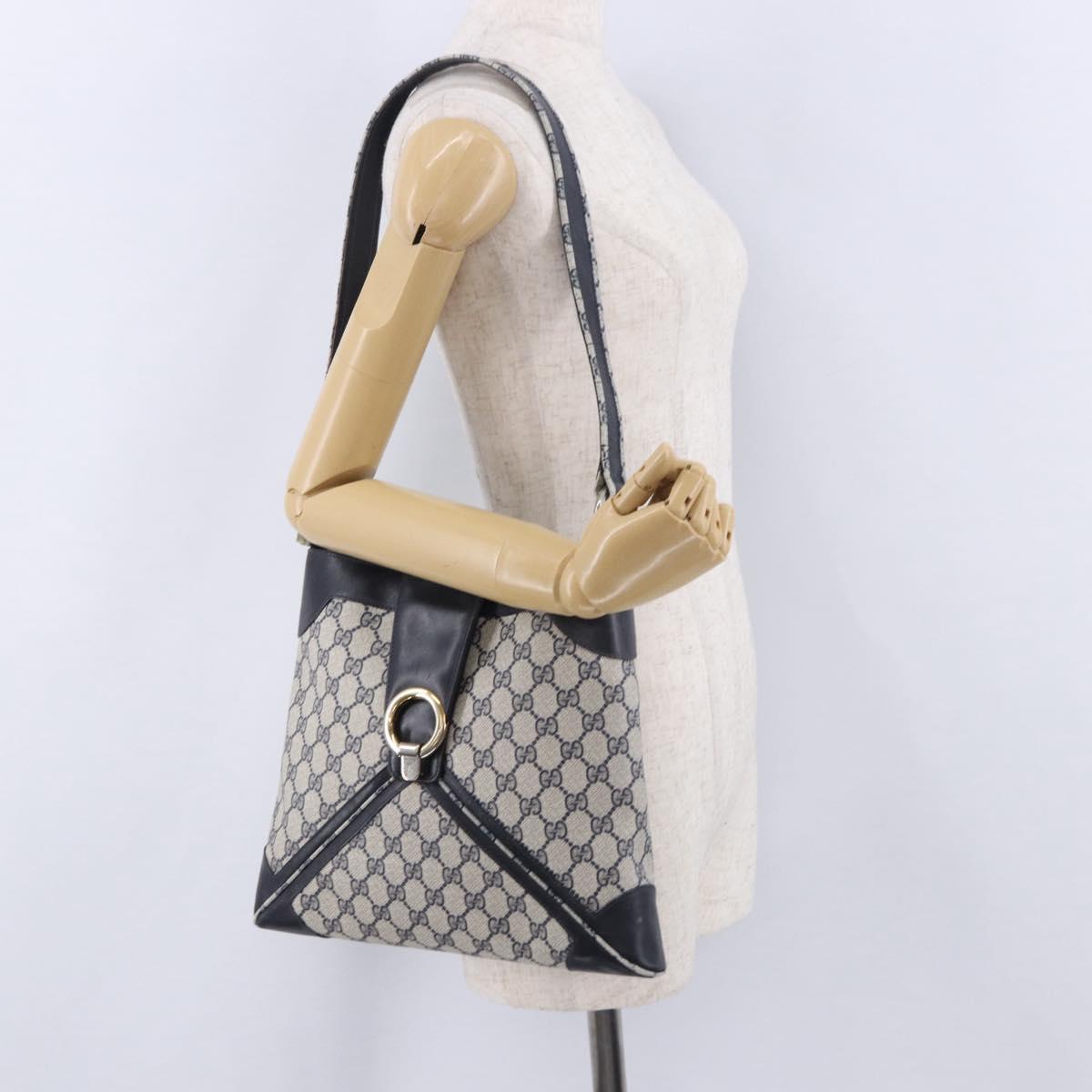 GUCCI GG Supreme Shoulder Bag PVC Navy Gold Auth 196843
