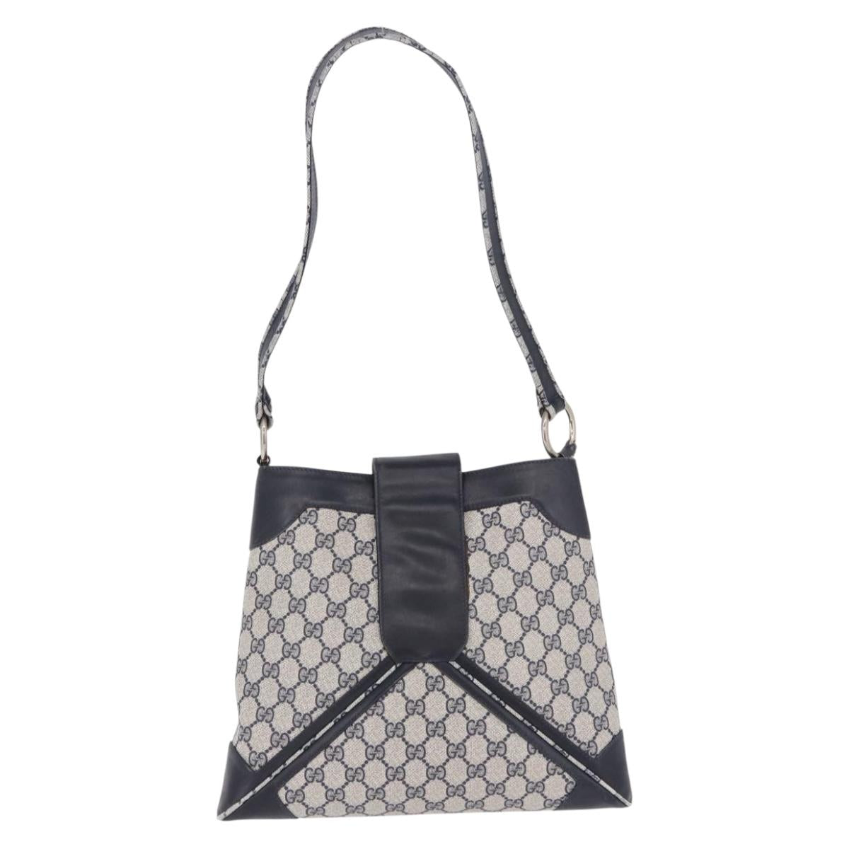 GUCCI GG Supreme Shoulder Bag PVC Navy Gold Auth 196843
