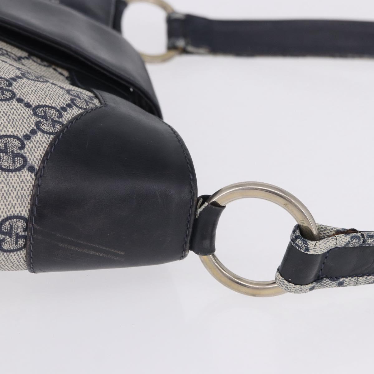 GUCCI GG Supreme Shoulder Bag PVC Navy Gold Auth 196843