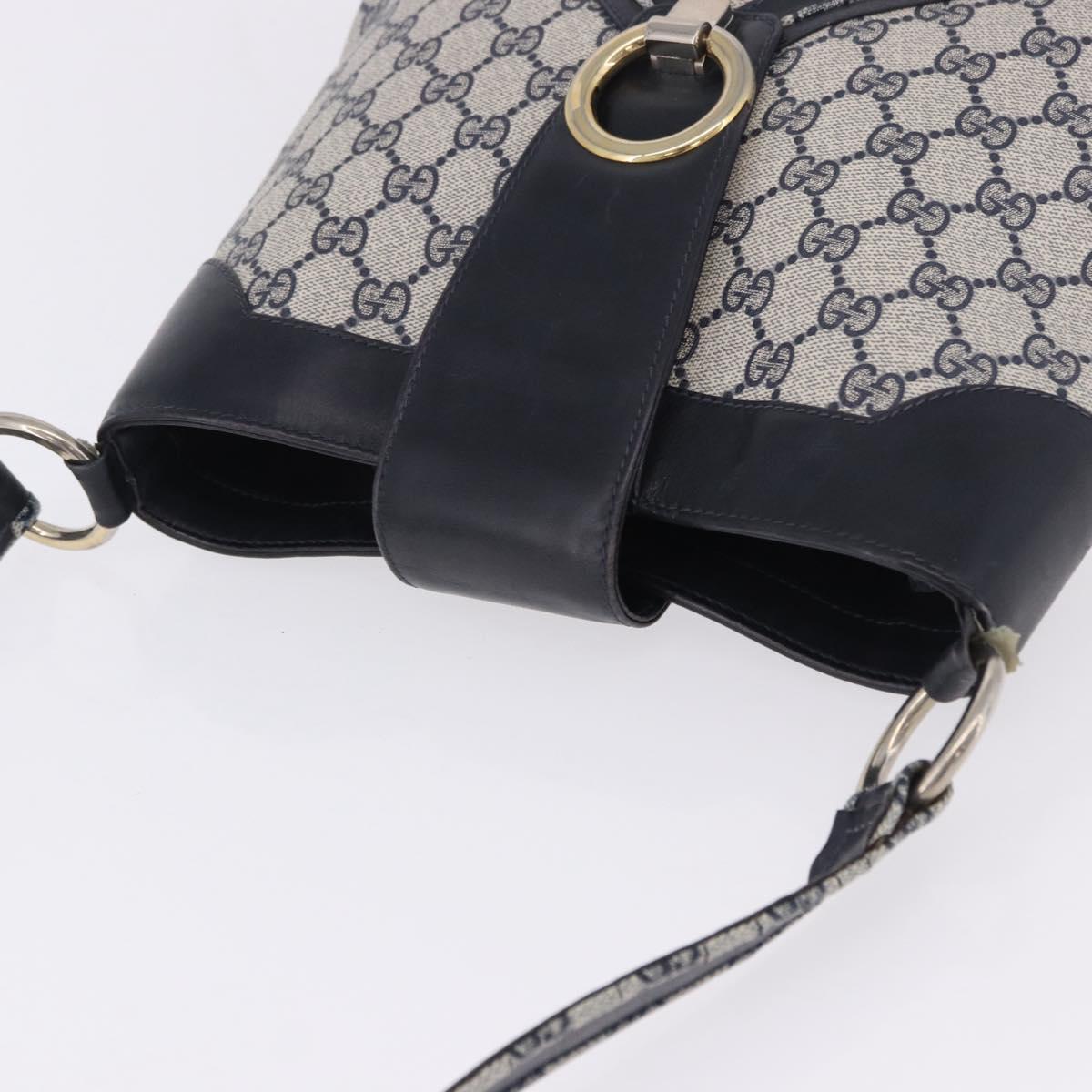 GUCCI GG Supreme Shoulder Bag PVC Navy Gold Auth 196843