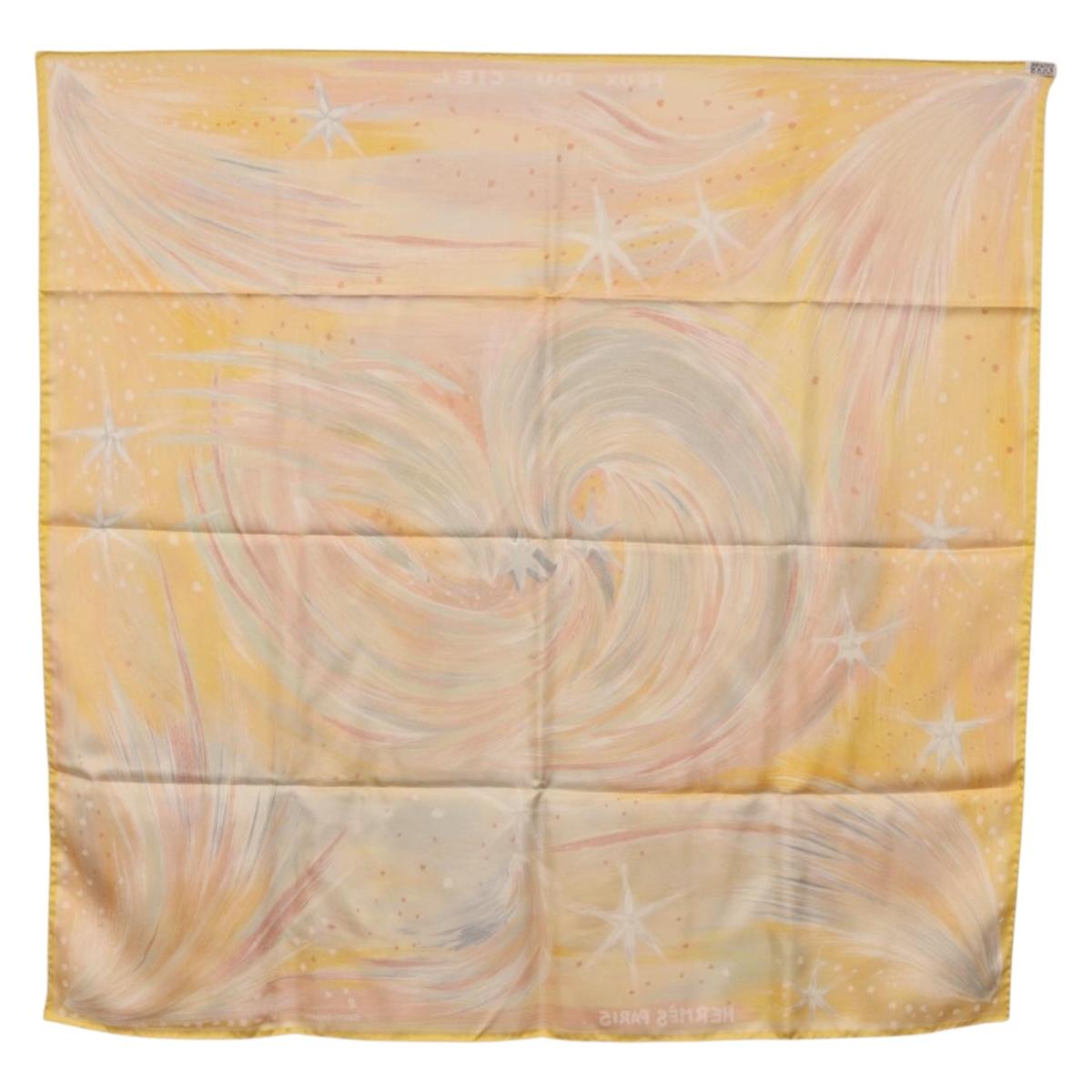 HERMES Carre 90 Scarf ""FEUX DU CIEL"" Silk Yellow Auth 196844M