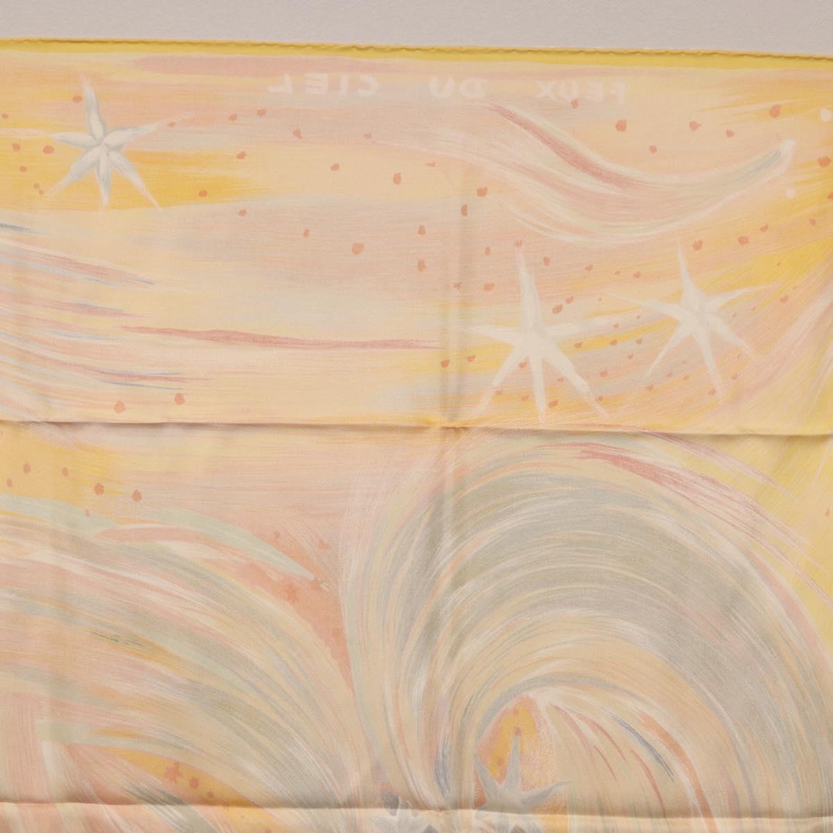 HERMES Carre 90 Scarf ""FEUX DU CIEL"" Silk Yellow Auth 196844M